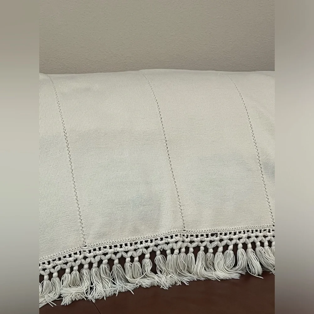UNBRANDED Cream and Blue Fringed Throw Blanket NAUTICAL APPROXIMATELY 52 X 83